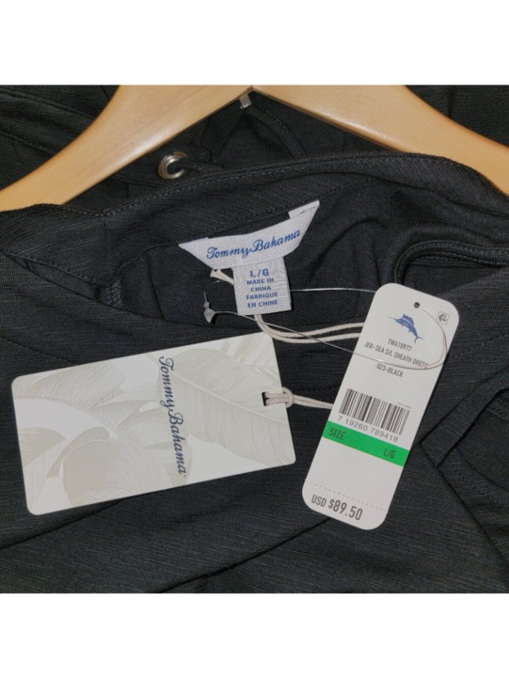 Tommy Bahama Black Sheath Dress Women Large LBD Low Back Sleeveless Stretch - Picture 5 of 7